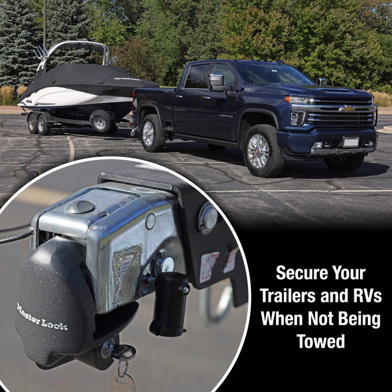 Master Lock Black Universal Size Trailer Hitch Lock, Trailer Coupler Lock for Securing RVâ€™s, Horse Trailers, Tool Trailers and More, 379ATPY - Image 4
